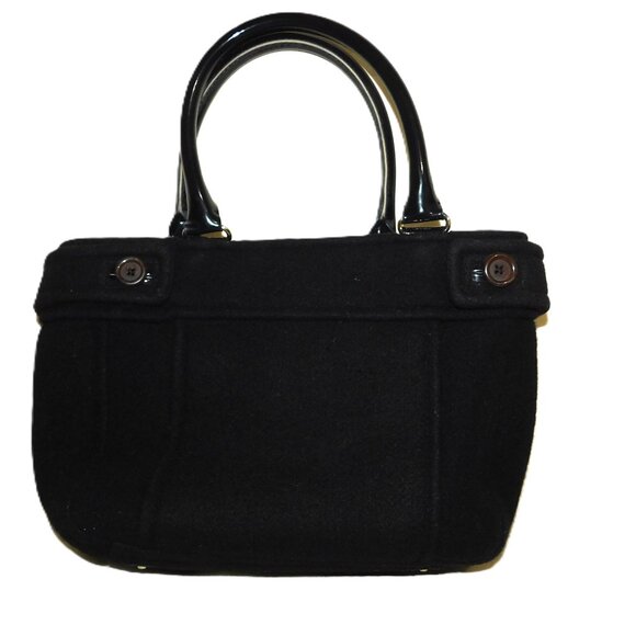 Kate Spade Black Wool Button Tote Bag With Patent Leather Handles & Lined In - Picture 6 of 12